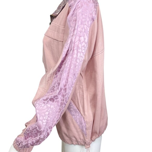 Mystree Jacket Womens M Pink Mixed Fabric Textured Zip Up Statement Collar - Picture 3 of 9